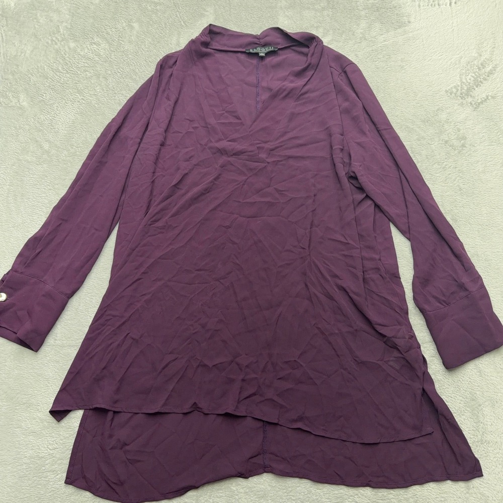 Eloquii Tunic Top Womens 16 Purple V-Neck Long Sleeve High-Low Hem Side Slit
